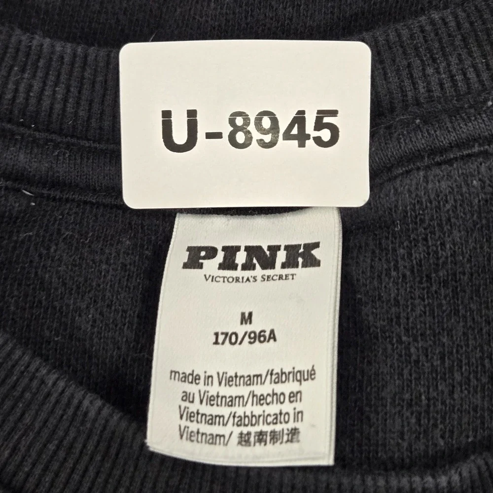 PINK‎ Victoria's Secret Women Sweatshirt M Black Graphic Print Football SUNDAYS